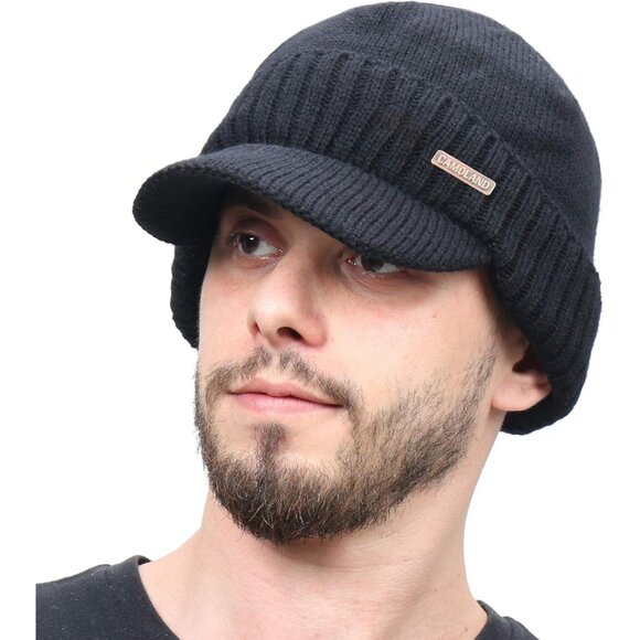 Winter Beanie w/Visor & Earflaps for Men Outdoor Fleece Hat Scarf Set - Picture 2 of 6